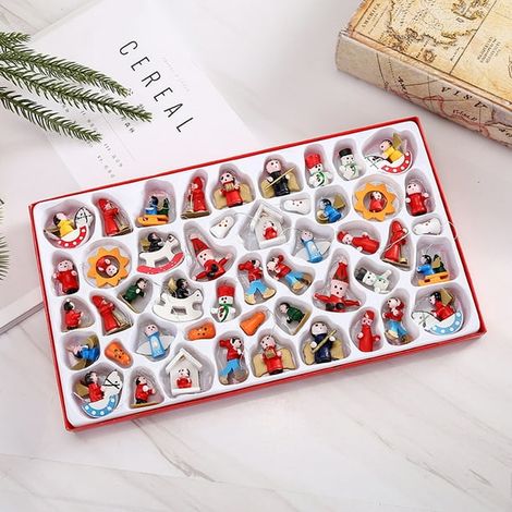 Lot de 48 décorations de Noël en bois artisanal, mini sapin fait main, ornements pour fêtes, accessoires de table et guirlandes, décoration festive naturelle (1/5)