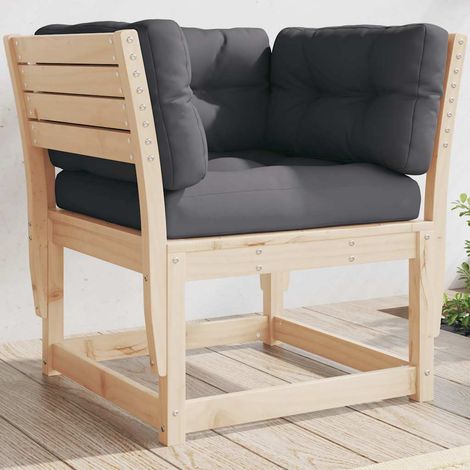 Canapé de Jardin 1 Place en Bois de Pin Massif avec Coussins Anthracite 83x73x78 cm - PANGIVO (1/5)