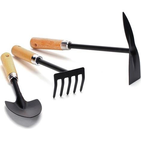 Outils de jardin manuels Lv Louheng, pioche, râteau à cinq dents et pelle avec manche en bois et tube métallique, équipement durable pour travaux extérieurs (1/5)