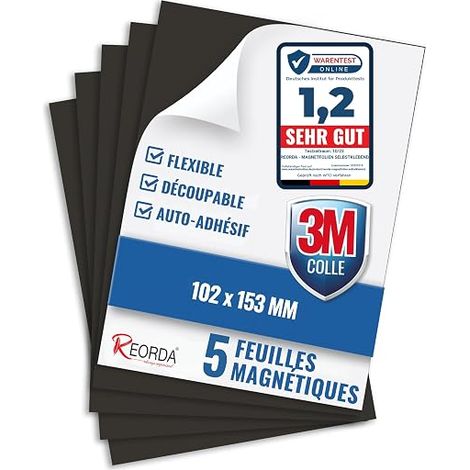Magnetic Self-Adhesive Film - Pack of 5 Strong Adhesive Sheets - Cuttable Plates for Fridge, Board, Posters and DIY Crafts (1/5)