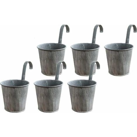 6Pcs Pots de Fleurs à Suspendre en Fer Vintage avec Crochets pour Décoration Intérieur Extérieur de Maison Balcon Jardin Grille