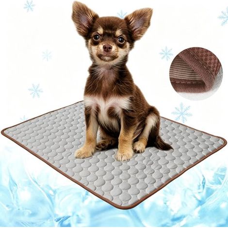 Alfombrilla refrescante para mascotas de 150x100cm, sin gel, de seda helada, transpirable, auto-refrescante, manta para jaula de verano, color marrón. (1/5)