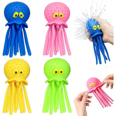 4 Piezas Bombas de Agua de Pulpo, Juguete de Baño de Pulpo para Niños, Juguetes de Piscina para Niños Pequeños y Niñas, Juegos de Agua con Bomba de Agua Reutilizable, Adecuado para Piscinas, Playa, Ba (1/5)