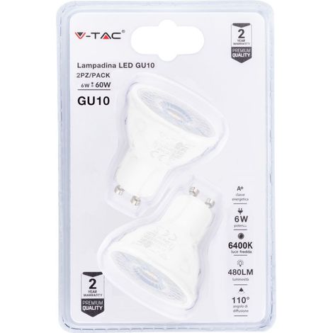 V-TAC 6W GU10 LED-Strahler, Kaltweiß (Blisterpackung mit 2 Stück)