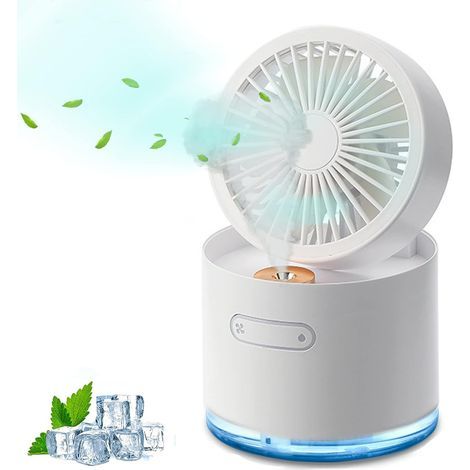 Nebulizer Table Fan, Foldable, USB Rechargeable, Portable, Small Mini, Water, Quiet, for Sleeping, Office, Battery (White) (1/5)