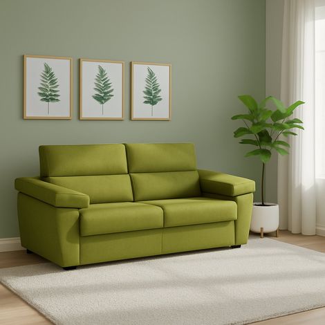 Schlafsofa 2-Sitzer Fisciano, abziehbar, Stauraum, Made in Italy, Klappöffnung, 205x95 cm, Grün (1/5)