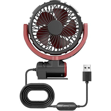 Ventilateur de voiture 12V/24V, ventilateur de voiture à une tête, USB, 3 vitesses réglables (1/5)