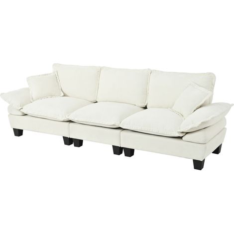 Canapé 3 places en chenille beige avec accoudoirs courbés pour petits espaces (1/5)