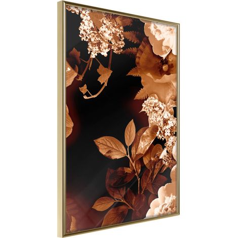 Affiche Murale Encadrée "Flower Decoration in Sepia" 21 x 30 cm Or