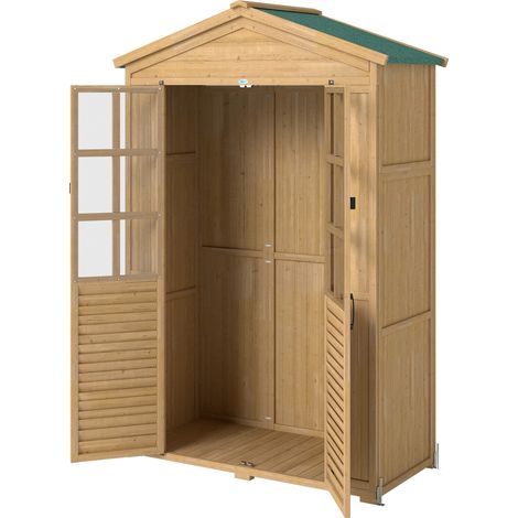 Outsunny Casetta da Giardino in Legno con Finestre Trasparenti Marrone Chiaro