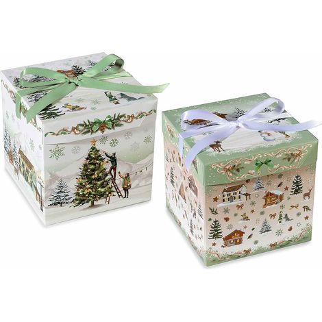 Scatole di Natale quadrate in carta con coperchio e fiocco in raso. Ideali per confezionare dolci, panettoni, set da 20 pezzi, cm 15 x 15 x 15 H