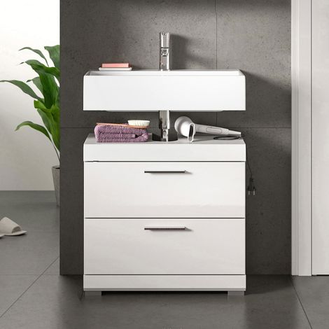 Scout meuble sous lavabo 2 portes, 2 tiroirs, 2 étagères blanc brillant, blanc. (1/5)