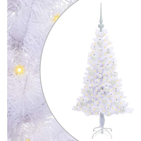Sapin de Noël artificiel avec 150 lumières LED blanches, 120 cm de haut, en PVC et acier. (1/5)