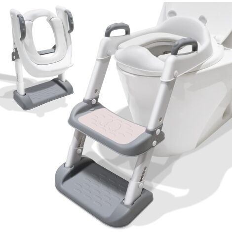 royaluxe -Reducteur Toilette Enfant Réducteur WC, Siege Toilette Enfant Chaise De Toilette Pour L'apprentissage Des Tout-Petits, Coussinet Antidérapant Avec Poignées, Hauteur Réglable, Tabouret Pliabl (1/4)