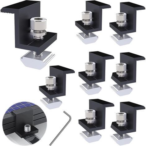 8 Pièces Fixation Panneau Solaire, Solaire Support en Z, 30 mm Fixation Panneau Solaire, Support de Panneau Solaire, Réglable, Pince D'extrémité Solaire avec clé Allen, pour Camping-Car, Toiture (1/5)