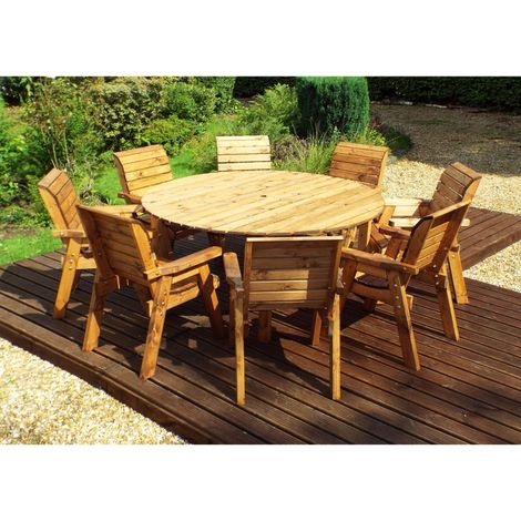 Eight Seater Circular Table Set with Cushions - W350 x D350 x H98 - Fully Assembled - Grey (1/5)