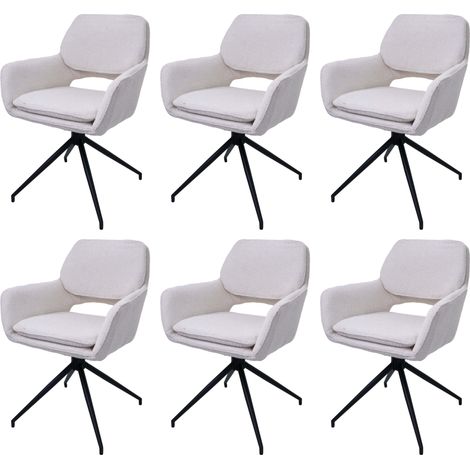 Set 6 sedie sala pranzo cucina HHG-638 girevole posizionamento automatico, tessuto bouclé (540g/m²) MVG, avorio
