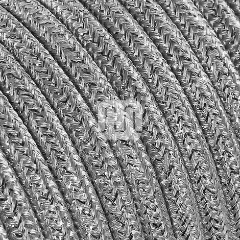 Cable eléctrico redondo redondo revestido de tela multicolor Lame 'Plata 2 X 0,75 para lámparas, lámparas, abat Jour, diseño. Made in Italy. (1/3)