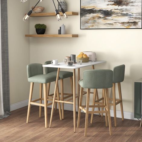 Rechteckiger Bartisch für 4 Personen, Stahlbeine in Holzoptik, einfache Montage, 118 x 58 x 98 cm, weiß (1/5)