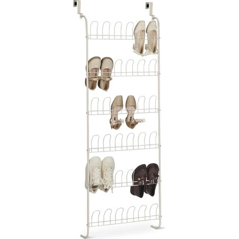 Rangement à chaussures sur porte en métal, 18 paires, Blanc, 56 x 14 x 153 cm (1/5)