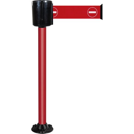 Poteau à sangle alu rouge logo sens interdit 10m x 100mm socle fixe - 2801335 (1/3)