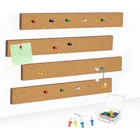 4 Bandes de liège, 50 punaises, épaisseur 6mm, adhésif sans perçage, pour bureau, maison, école (1/5)