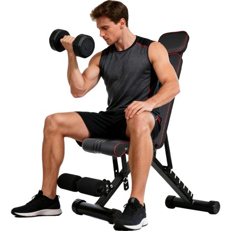 Banco de pesas, posiciones ajustables, estructura de acero, soporta hasta 272 kg (600 lbs), diseño plegable, uso multifuncional. (1/5)