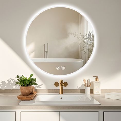Espejo de baño LED redondo 70 cm antivaho, 3 temperaturas, regulable DESVIAE (1/5)