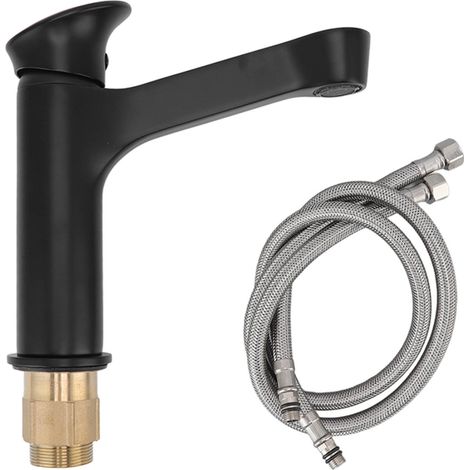 Robinet d'évier en cuivre, eau chaude et froide, antirouille, mitigeur moderne pour lavabo, salle de bain et cuisine, noir (1/5)