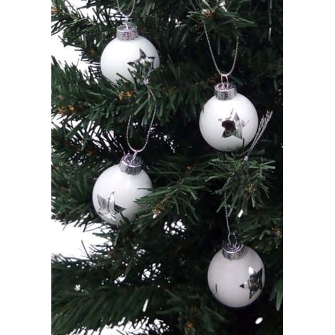 Glas-Weihnachtsbaumkugeln 4er-Set Christbaumkugeln Weihnachtsschmuck Deko 6cm - weiß / Stern