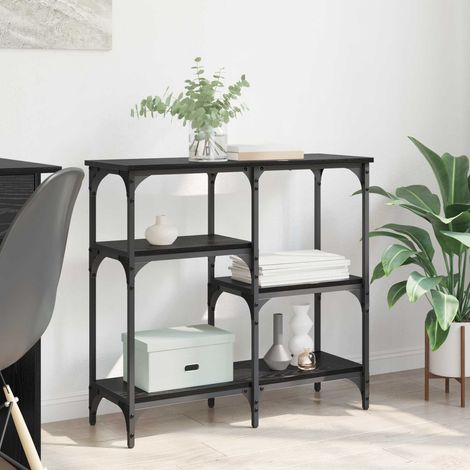 Table console industrielle 3 étagères rangement bois d’ingénierie chêne noir 80 x 29 x 75 cm - PANGIVO (1/5)