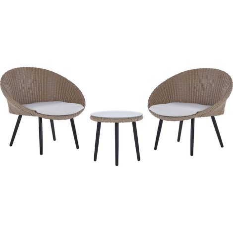 Bistro Set with Cushions ORTIGIA PE Rattan Light Beige Beige (1/5)