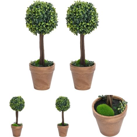 Grün - vidaXL Künstliche Buchsbäume 2 Stk. mit Topf Kugelform Grün 41 cm - Innenraum (1/5)