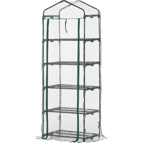 Foliengewächshaus Mini-Gewächshaus mit 5 Regale für Blumen oder Gemüse Aufzucht Treibhaus Transparent+Grün Stahl Kunststoff 69 x 49 x 193 cm