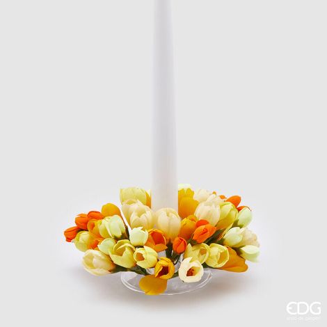 EDG Enzo De Gasperi Portacandela Corona Crocus-Mix D 13 Cm Int. 3,5 Cm Giallo Arancione