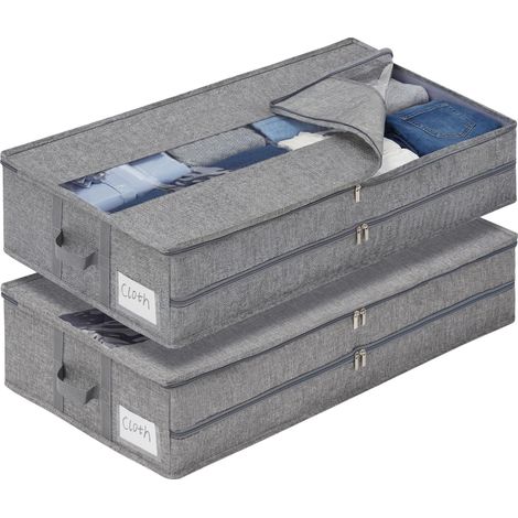 Lot de 2 Bacs Rangement Sous Lit, 76x40x17cm, Tissu, Pliable, Roulettes, Vetements, Range, Dressing (1/5)