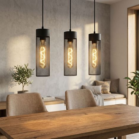 LED Hängeleuchte Pendelleuchte Wohnzimmerlampe Dimmbar Schwarz Metall H 120 cm (1/5)