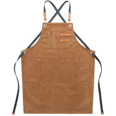 Tabliers de travail en toile pour homme avec poches, sangle réglable et grandes poches, tablier de cuisine-marron