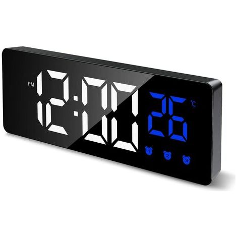AGE Réveil numérique, réveil miroir silencieux led electronic Clock Étudiant trois groupes réveil tête de lit pour enfants avec affichage de l'heure et de la température (noir) (1/5)