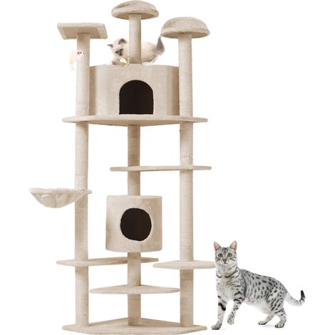 Albero per Gatto con Graffiatoio Cuccia Giocattolo Gatti Parco Giochi Tiragraffi in Sisal Naturale 203 x 60 x 60 cm
