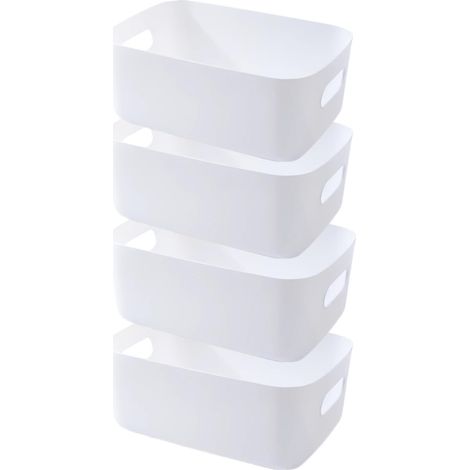 4 Boîtes de Rangement en Plastique avec Poignées,Paniers et Boîtes de Rangement,Caisse Rangement Plastique,Panier de Rangement pour Bain,Cuisine,Bureau (Blanc, 20×15×7 cm)