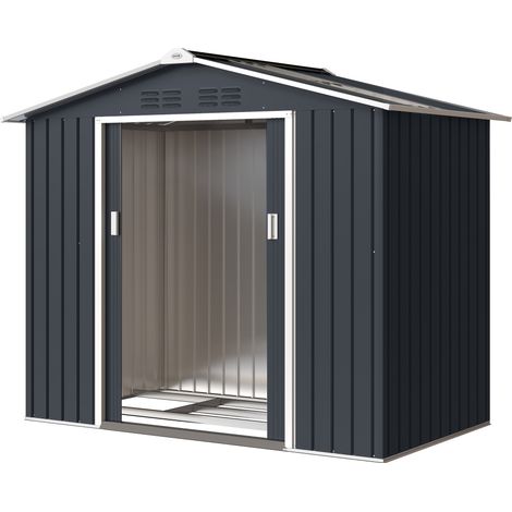 Outsunny Casetta Porta Attrezzi in Metallo con Porta Scorrevole Grigio Scuro