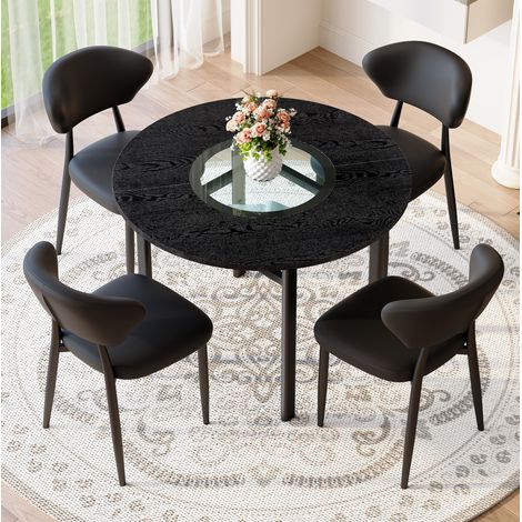 Ensemble table ronde 100 cm noire avec 4 chaises noires en PU ergonomiques pour salle à manger (1/5)