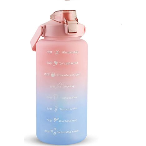 1,9-Liter-Wasserflasche mit Motivationsstrohhalm, Timer, Reinigungsbürste, BPA-frei (rosa und blau)