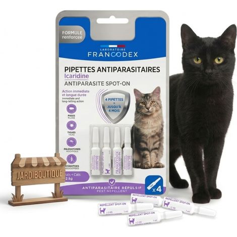 4 Pipettes antiparasitaires Icaridine Francodex - Chat plus de 2 kg - Francodex