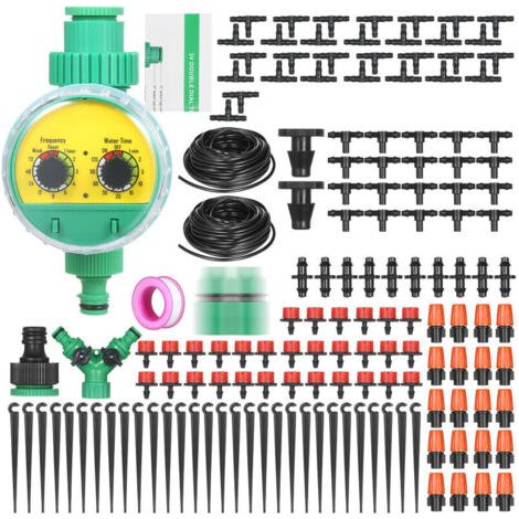 Kit d'arrosage goutte à goutte pour jardin Kit de brumisation avec minuterie d'irrigation automatique/tuyau de 30 m/buse de goutte à goutte/pulvérisateur etc.