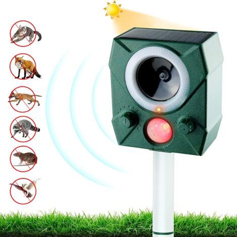 Répulsif Animaux Solaire, Repulsif Chat Exterieur, Ultrason Oiseau, Répulsif Souris, Ultrason Charge Solaire, Chargement USB, Jardin pour Cours, Fermes, Champs (Vert) (1/5)