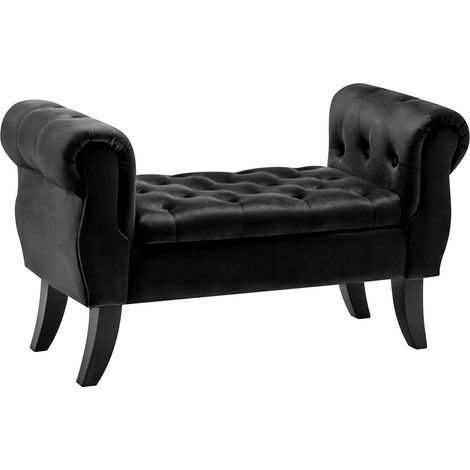 Divanetto In Velluto Panca Contenitore Pouf PortaOggetti Panca Sgabello A Pie Di Letto Cassapanca Ingresso Legno Massello Panchina Nero (1/5)