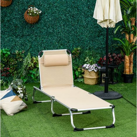 Gartenliege Aluminium Beige, klappbar, 4-fach verstellbar, mit abnehmbarem Kissen, 165x60x76 cm (1/5)