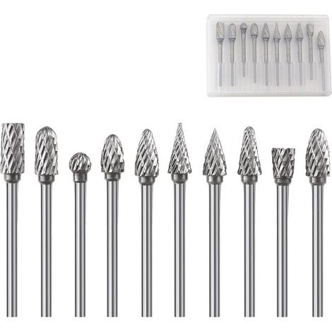 Jeu de 10 fraises rotatives en acier à double tranchant, adaptées aux outils rotatifs - argent (1/5)